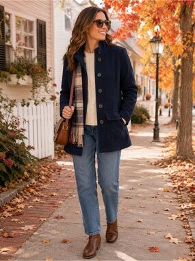 L.L.Bean 100% Wool Coat Women’s M Petite Navy Stand Collar Pea Coat